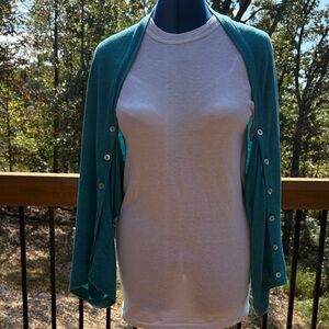 LOGO by Lori Goldstein Teal Buttoned Shrug